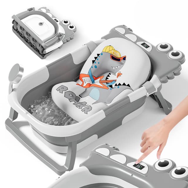 Faltbar Baby Badewanne Mit Rutschfestem Badekissen - Babywanne XXL Mit Baby Badewannensitz & Badethermometer - Von Der Geburt Bis 3 Jahre - Baby Bathtub - Geburtsgeschenke Für Mädchen & Jungen 2 x faltbar GRAU