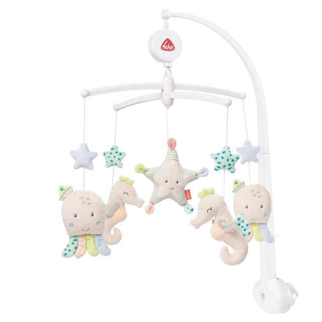 Fehn 054118 Musik-Mobile Meereskinder – Mobile mit sanfter Melodie "Schlaf Kindlein Schlaf" und süßen Figuren – Für Babys von 0-5 Monaten – Größe: Ø 40 cm