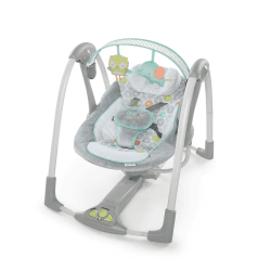 Ingenuity Hugs & Hoots zusammenklappbare & tragbare Babyschaukel, 5 Schaukelgeschwindigkeiten, 8 Melodien, 3 Naturgeräusche, Lautstärkeregulierung und Spielzeugbügel, ab der Geburt bis 9kg Baby Hugs & Hoots