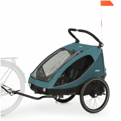 hauck 2in1 Fahrradanhänger & Buggy für 2 Kinder ab 6 Monaten bis 120 cm oder 22 kg Dryk Duo inkl. Deichsel, Kupplung, Buggyrad, Wimpel & Rücklicht, Zusammenklappbar, XL Kofferraum (Ocean Green) Ocean Green Dryk Duo