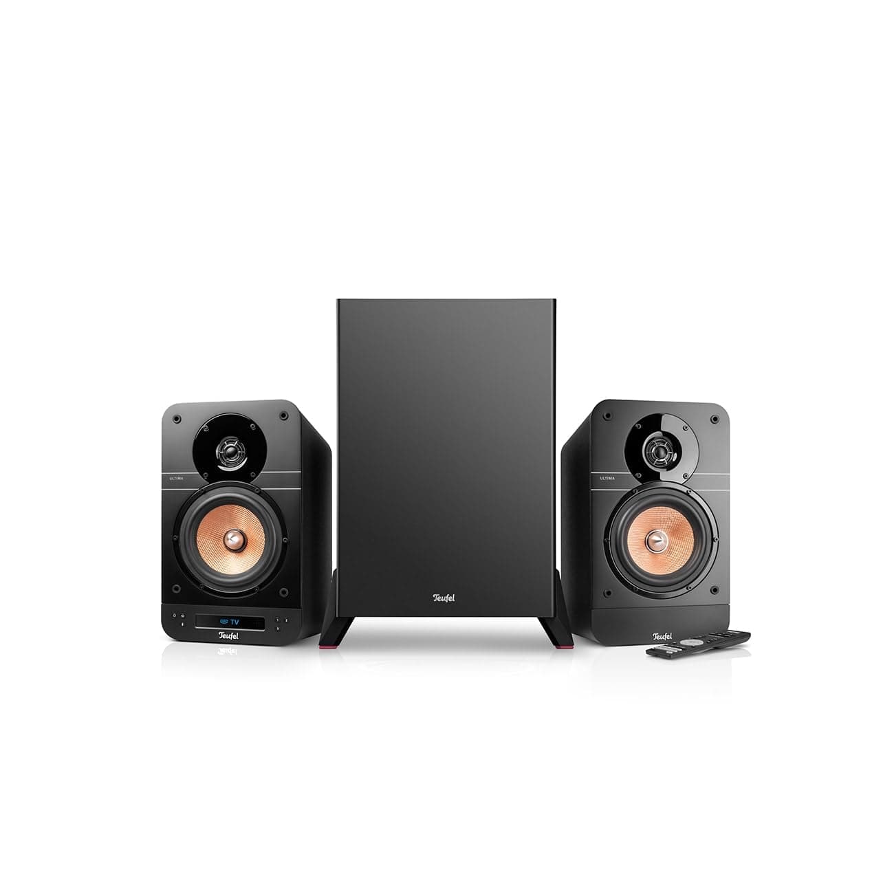 Teufel Ultima 25 AKTIV Club Edition 2.1 Soundsystem mit kabellosem Subwoofer - Aktive Regallautsprecher mit Bluetooth und integriertem AV-Receiver, Dolby Audio, DAB+, HDMI ARC CEC - schwarz Night Black