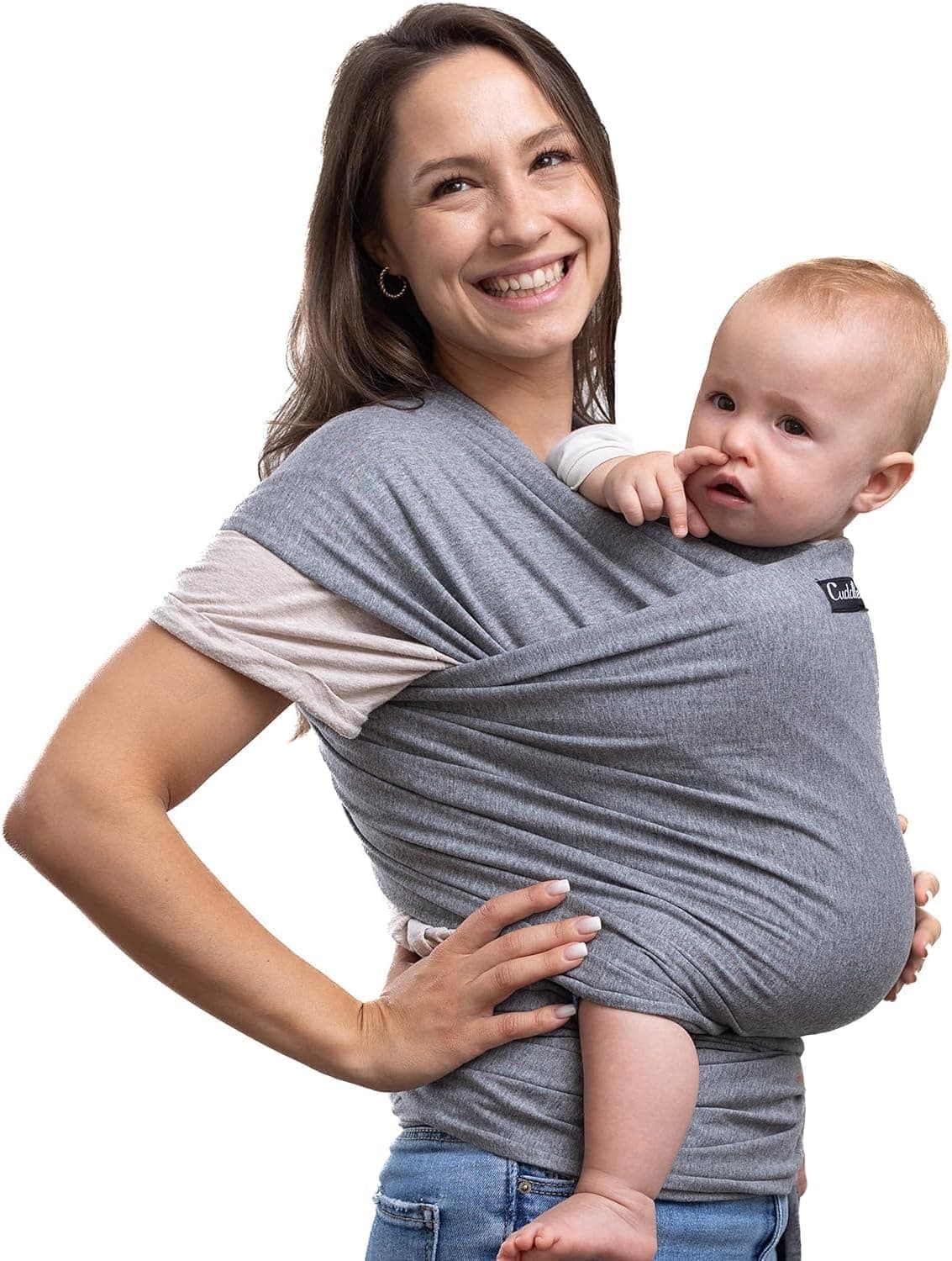 CuddleBug Babytragetuch ab Geburt bis 36 Monate (3-16 kg) - Kuscheliges & Elastisches Tragetuch Baby, Verstellbar von XS bis XXL, Stillfreundlich Grey