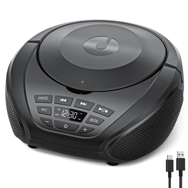 Gueray CD Player Tragbar Boombox Radio mit CD-Player CD Spieler mit Lautsprecher Display Unterstützung UKW-Radio Memory-Funktion PROG-Wiedergabe AUX-Wiedergabe Schwarz Schwarz B-03