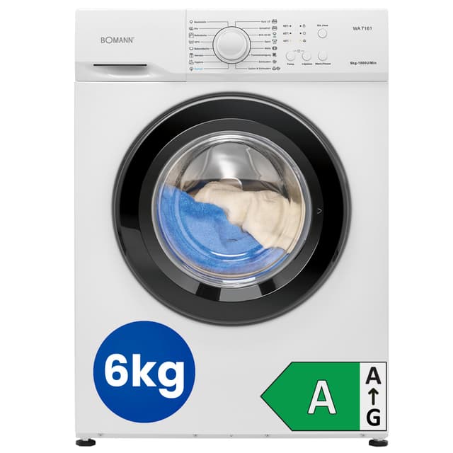 Bomann® Waschmaschine 6kg | max. 1000 U/Min. | Bürstenloser DC-Motor: effizient, leise und langlebig | Temperatur bis zu 90°C | 16 Programme | Washing Machine | Waschmaschine 45 cm tief | WA 7161