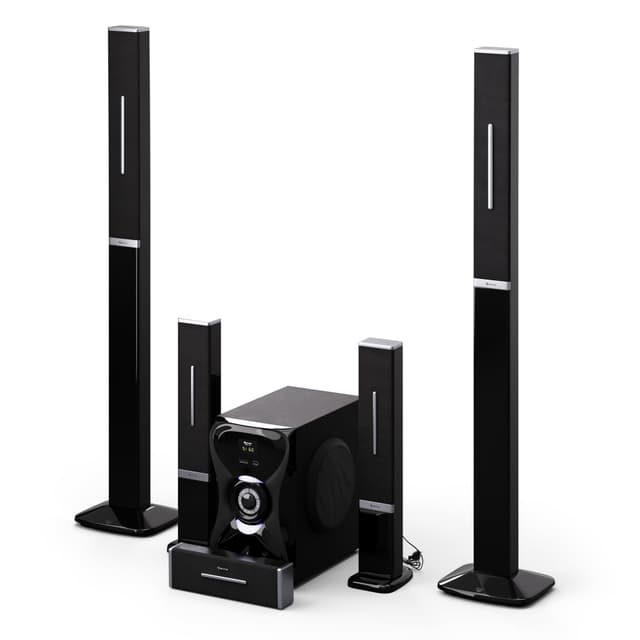 auna Areal 825 5.1 Soundsystem Kabellos mit Bluetooth, 100-W-Subwoofer und RGB-Beleuchtung - USB-/SD-Anschlüsse, AUX und Optischer Eingang, Heimkino-Lautsprecher mit Fernbedienung Hintere Lautsprecher kabellos