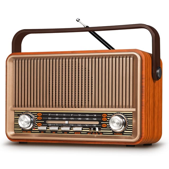 PRUNUS J-120 AM/FM/SW Retro Radio Klein, Kofferradio mit 1800mAh Akku, oder AC-Strom, Küchenradio Nostalgie Radio mit Bluetooth, Unterstützt USB/TF/AUX Funktion, Einfaches Radios für Senioren. Gold