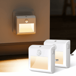 2 Stück Nachtlicht Steckdose, LED Nachtlicht mit Bewegungssensor und Dämmerungssensor, Helligkeit Dimmbare, Auto/Ein/Aus Modi, Warmweiß Steckdosenlicht für Flur, Treppe, Schlafzimmer,Gang, Küche Angebot bei HelloDeals