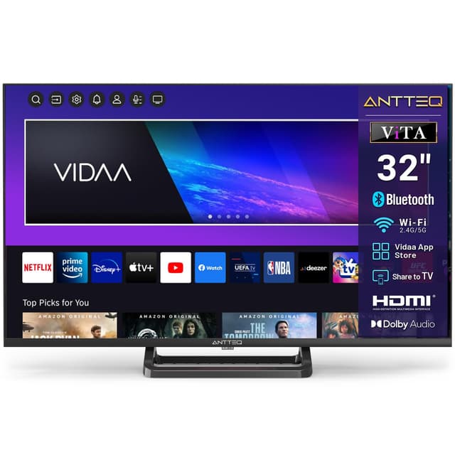 Antteq Smart TV 32 Zoll Bluetooth (Fernseher 80 cm),Voice Remote Control,HD,Triple Tuner(DVB-T2/S2/C),App Store,DAZN,UVM,WLAN,Hotelmodus (V32-AH3Q1L-BT) 32 Zoll-BT VIDAA TV