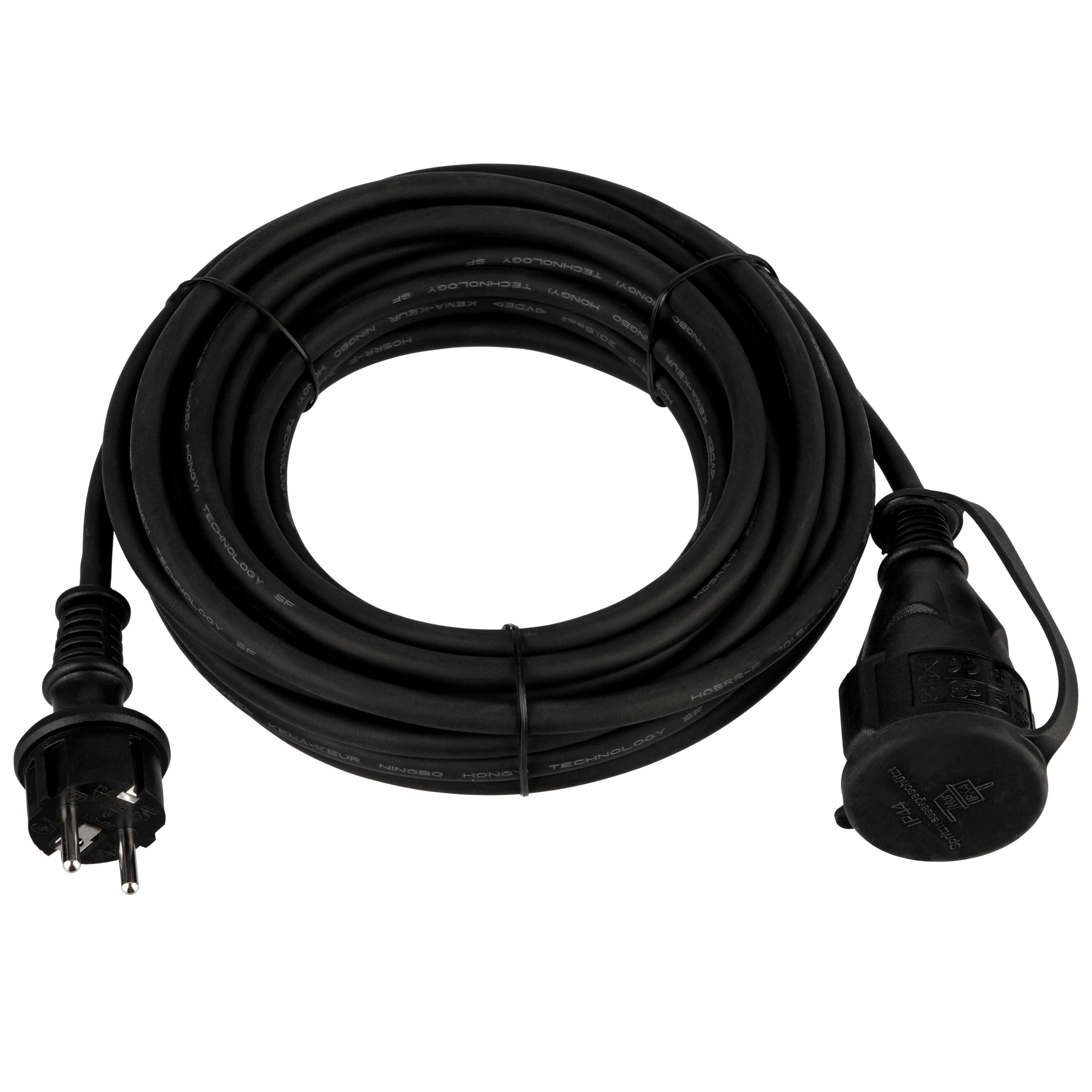 REV – Verlängerung – 10m Verlängerungskabel für den Außenbereich – max. 3680W – IP44 spritzwassergeschützt – schwarz 10m (H05RR) Schwarz