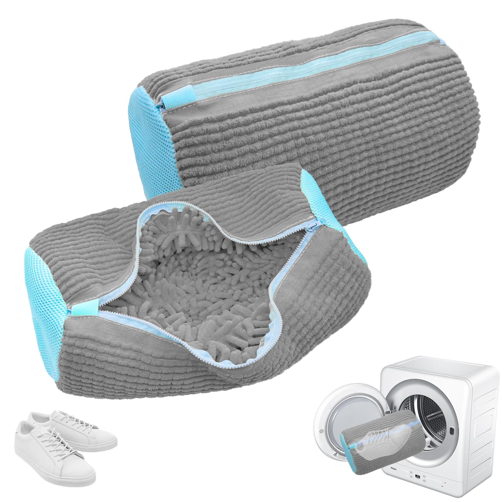 YAMAIDUO 2er Pack Schuhwaschbeutel Waschmaschine, Wiederverwendbarer Anti-Verformung Schuhbeutel Waschmaschine 360° mit Verstecktem Reißverschluss, Wäschesack Schuhe für Alle Schuharten & Größen, Grau