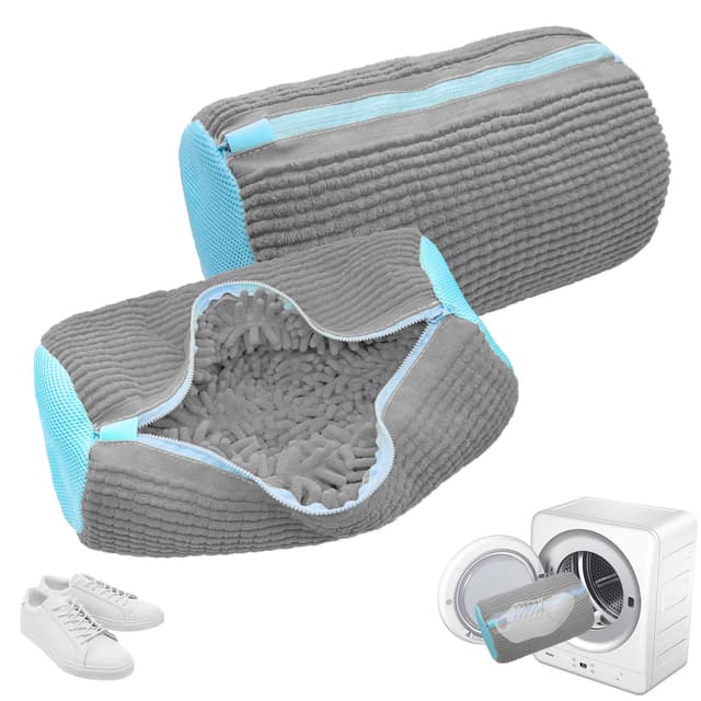 YAMAIDUO 2er Pack Schuhwaschbeutel Waschmaschine, Wiederverwendbarer Anti-Verformung Schuhbeutel Waschmaschine 360° mit Verstecktem Reißverschluss, Wäschesack Schuhe für Alle Schuharten & Größen, Grau