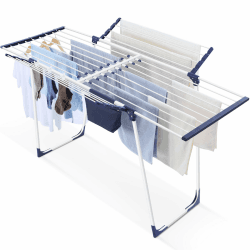 SYKIARIOL Wäscheständer, Flügelwäschetrockner, Standtrockner mit Flügeln, Ausziehbarer Klappbarer Wäscheständer mit Klammerbeutel und Sockenhalter, Für Kleidung und Handtücher Geeignet Weiß Angebot bei HelloDeals