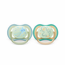 Philips AVENT ultra air Nighttime Schnuller – 2er Pack, BPA-freier, atmungsaktiver, im Dunkeln leuchtender Schnuller für Babys von 0-6 Monaten, inklusive Transport- und Sterilisationsbox