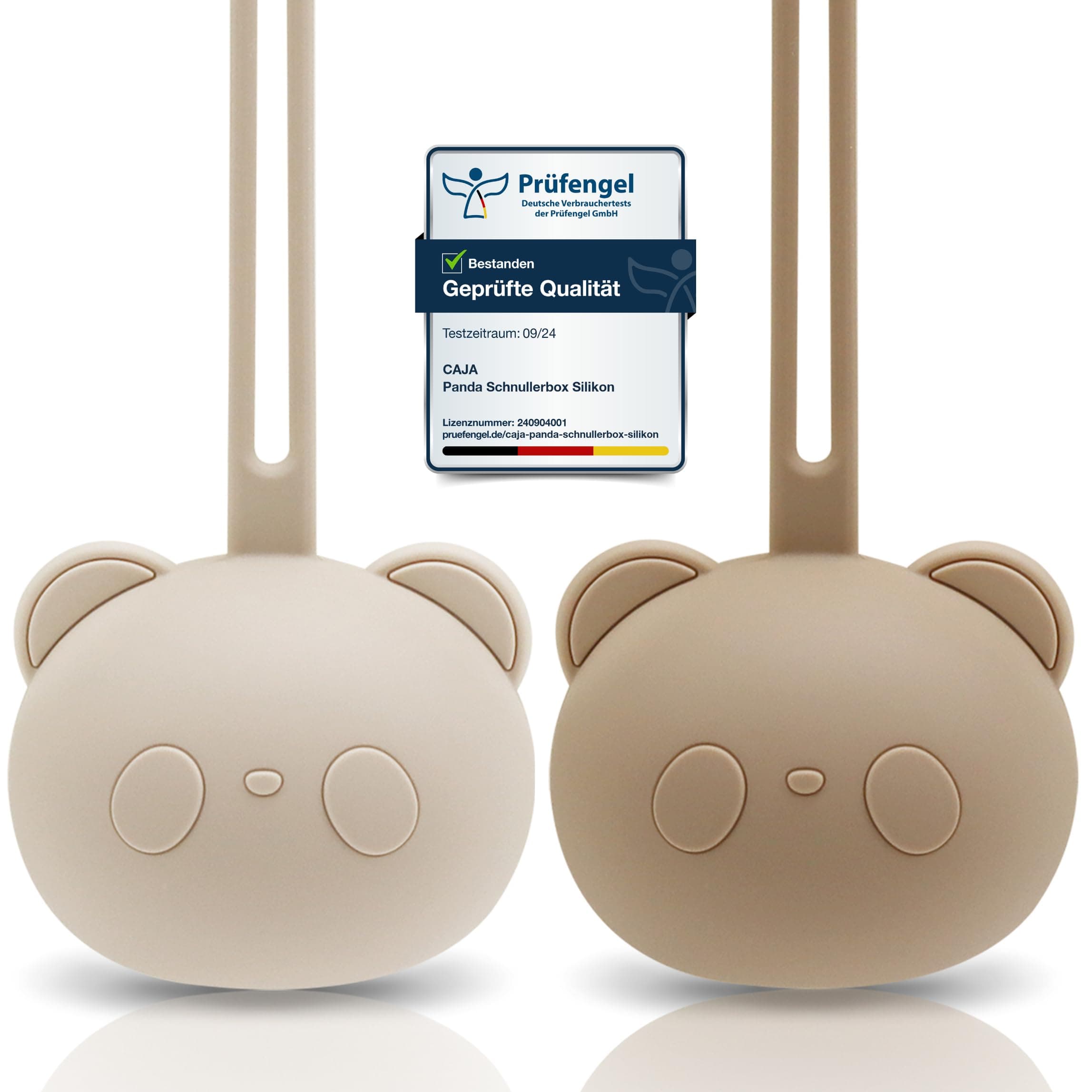 CAJA Schnullerbox 2er Set Schnulleraufbewahrung Silikon BPA frei hygienische Aufbewahrung für Babys und Kleinkinder Panda Design hochwertiges Baby Zubehör Geschenk zur Geburt und Baby Erstausstattung 2er Set 1x complexion + 1x field grey