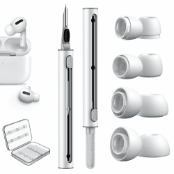 4 Paar Ersatz-Ohrstöpsel für AirPods Pro/AirPods Pro 2 Aufsätze mit Loch zur Geräuschreduzierung, 3 in 1 Airpods Reinigungsset mit Cleaner Stift, Airpods Pro Silikontips mit Aufbewahrungsbox- XS/S/M/L AC04.