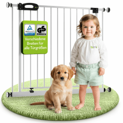BOMI TÜV GS Siegel Kindertreppen Gitter XXL Merle | Ohne Bohren | 90° Stop | Schließt automatisch | Türschutzgitter weiß Metall | Treppenschutzgitter Türgitter Klemmgitter | Breite: 95-103 cm 95-103 cm Weiß Angebot bei HelloDeals