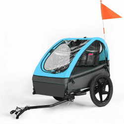Fiximaster Kinderfahrradanhänger, Fahrradanhänger für 1-2 Kinder, Ergonomischer Sitz, Einfache Montage, Faltbar, Mit Luftreifen und Aufbewahrungstaschen Zweisitzer – 2 Blau