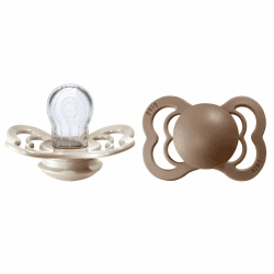 BIBS Supreme Schnuller 2er-Pack, BPA-frei, Symmetrischer Nippel. Silikon, Hergestellt in Dänemark. 0-6 Monate (2er Pack), Vanilla/Dark Oak Angebot bei HelloDeals