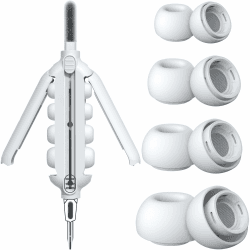 HiFan 4 Pairs Silikontips für Airpods Pro & Airpods Pro 2, 5 in 1 Cleaner Stift mit Poliertuch, Silikon Ersatz-Ohrstöpsel mit Geräuschreduktionsloch (XS/S/M/L)