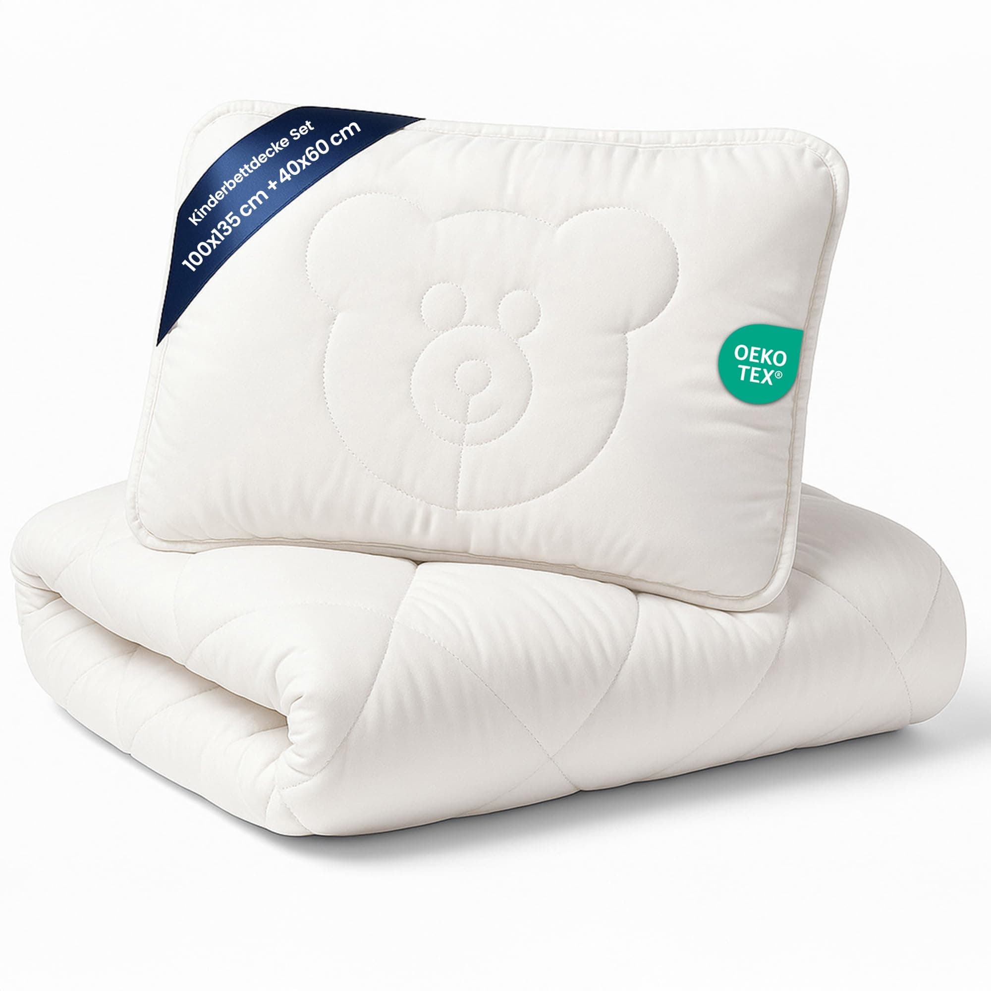Baby Bettdecke und Kissen Kinderdecke 100x135 cm und Babykissen 40x60 cm - Kinderbettdecke Kinder Bettdecken Set und Decke für Kleinkind Babybett Mikrofaser Weiß Oeko-Tex-Zertifikat Bärchenmotiv 100x135 cm + 40x60 cm