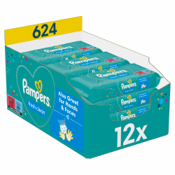 Pampers Fresh Clean Feuchttücher 12 Packungen mit 52 Stück, 624 Feuchttücher, milder Duft, auch für Hände und Gesicht geeignet mild 1 stück (624er Pack) Angebot bei HelloDeals