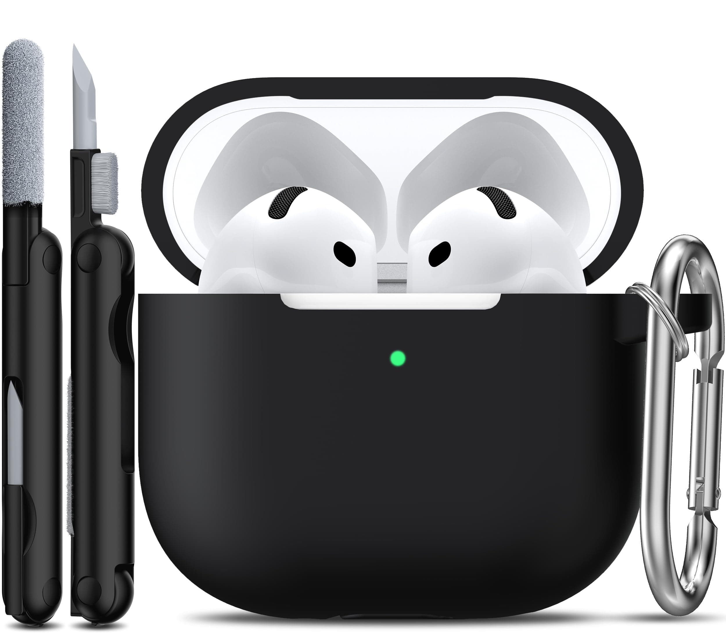 R-fun Kompatibel mit Airpods 4th Hülle mit Reinigungsset, Weiche Silikonhülle mit Schlüsselanhänger, Vollständige Schutzhülle für Männer und Frauen, Kompatibel mit Apple Latest Airpods 4th,Schwarz A-Schwarz