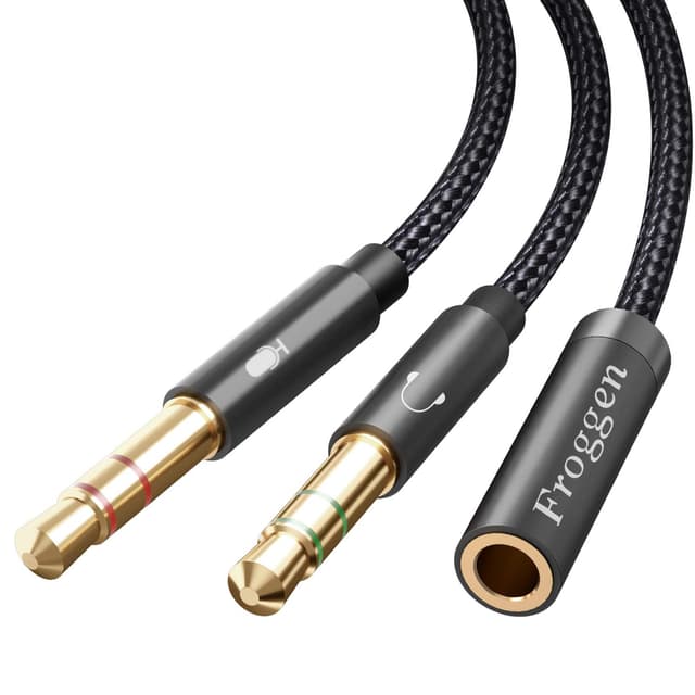 Froggen Audio Y Splitter Adapter, 3.5mm Buchse auf Doppel 3.5mm Klinkenstecker (Headset und Mikrofon) Headset Splitter Audio Adapter für Headset/Desktop/Laptop 0.35 Meter