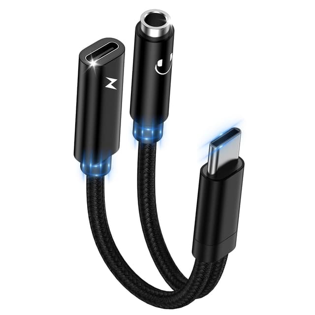 USB C auf 3,5mm Klinke Kopfhörer Adapter und Laden,2-in-1 Type C auf 3.5mm Klinke Adapter,USB C zu Schnellladung Aux Audio für Samsung S25 S24 A54 A53 A34 A23 A33 A14 S23 S22 S21 S20,Google Pixel 8 schwarz x1
