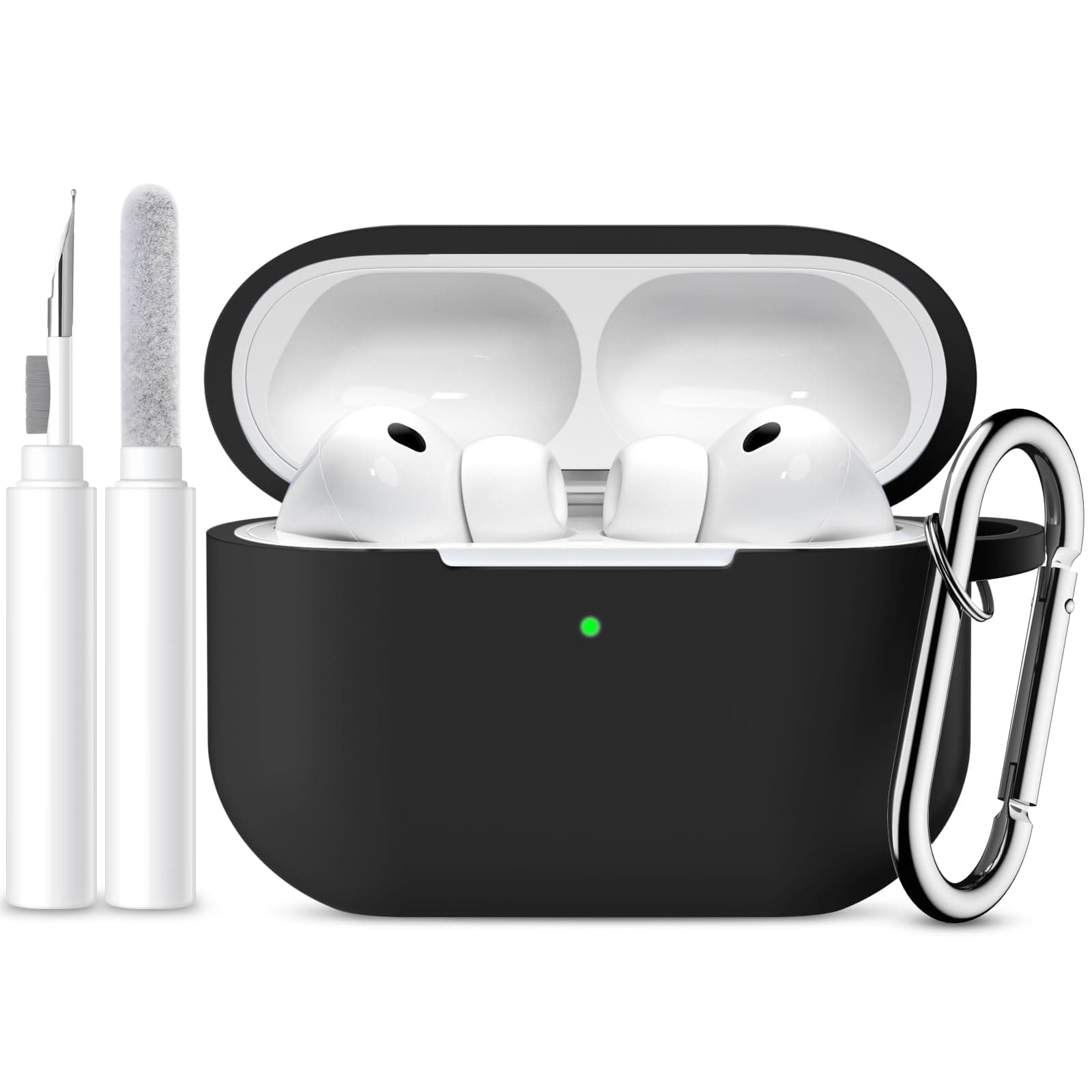 Mastten Kompatibel mit AirPods Pro 3 Hülle - Weiche Silikone Schutzhülle für Apple AirPods Pro 3 Case Hülle 2025 - Schockfeste Case mit Drahtloser Ladefunktion, Sichtbarer Front-LED, Schwarz AirPods Pro 3 (2025) Schwarz