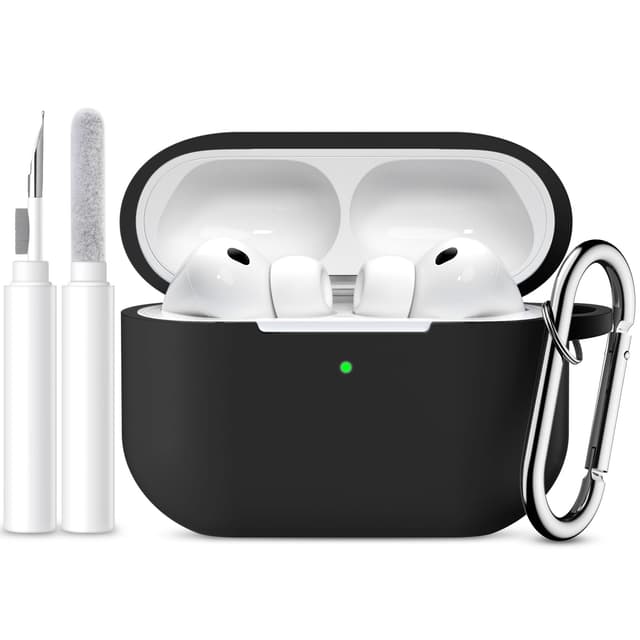 Mastten Kompatibel mit AirPods Pro 3 Hülle - Weiche Silikone Schutzhülle für Apple AirPods Pro 3 Case Hülle 2025 - Schockfeste Case mit Drahtloser Ladefunktion, Sichtbarer Front-LED, Schwarz AirPods Pro 3 (2025) Schwarz