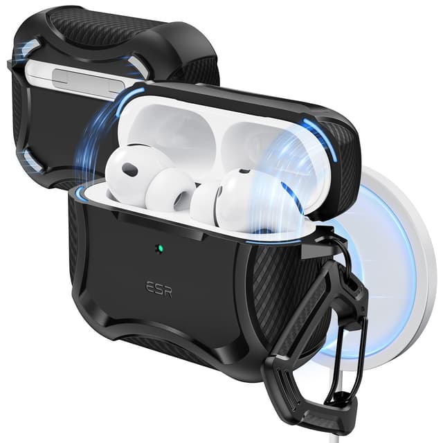 ESR Hülle für AirPods Pro 3 (2025), kompatibel mit AirPods Pro 3 (USB-C), Magnetischer Deckel, MagSafe-Ready, Starker Fallschutz, Cyber-Serie, Schwarz AirPods Pro 3(2025) Schwarz