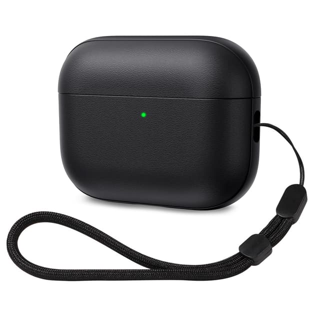 ACRONIX für AirPods Pro 3 Hülle 2025, Soft TPU Hülle für Apple AirPods Pro 3 mit Handschlaufe, Leder-Touch-Design Airpods Pro 3 Case - Schwarz