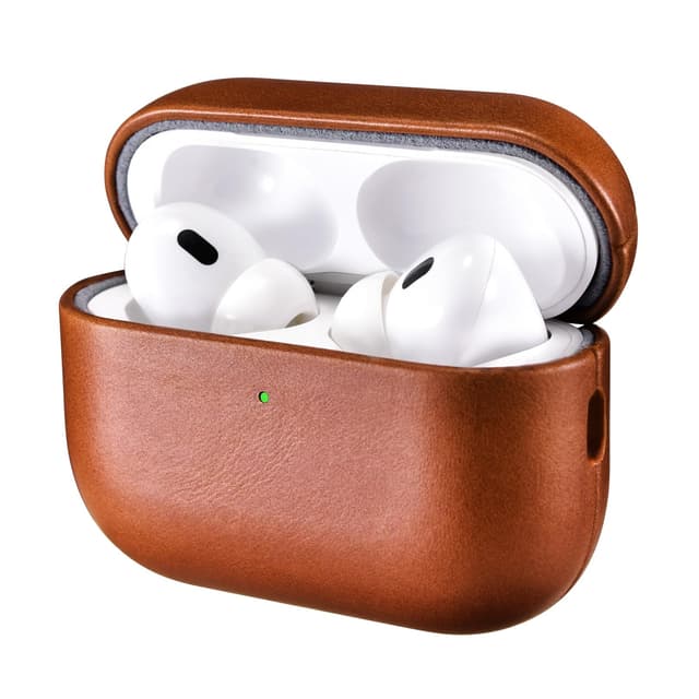 Leder Hülle für AirPods Pro 3 2025, ICARER Premium Echtleder Stoßfeste Schutzhülle Tasche für Apple AirPods Pro 3 Kopfhörer Case Cover Shell (LED sichtbar) Unterstützung Wireless Ladegerät-Braun AirPods Pro 3 Braun