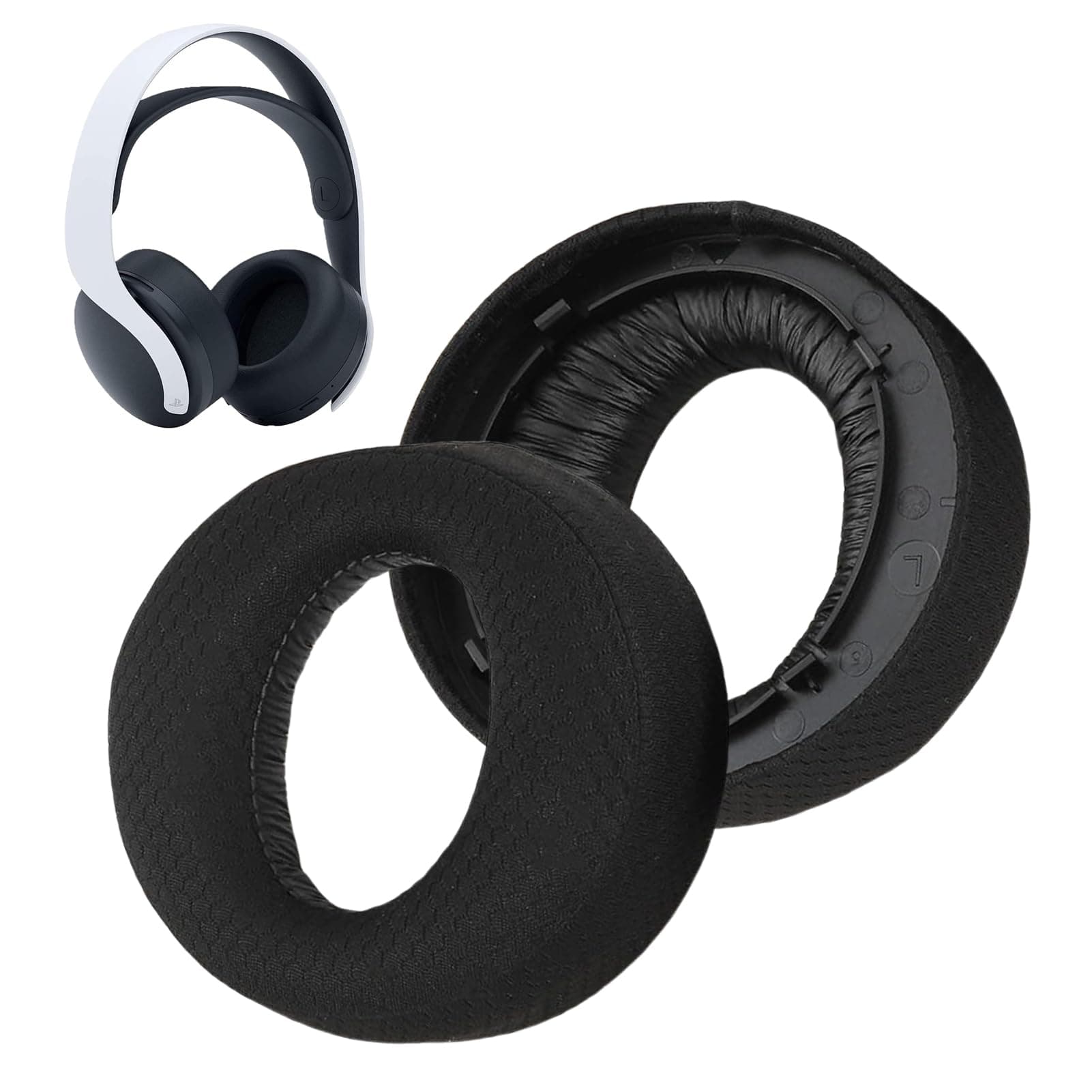 1 Paar PS5 Headset Ohrpolster für Sony PS5 Pulse 3D, Professionelle Netzstoff Ersatz Ohrpolster, Verwendet hochwertigen Memory-Schaumstoff für mehr Komfort und Langlebigkeit (Netzstoff-Schwarz)