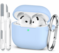 MHYALUDO Kompatibel mit AirPods 4. Generation Hülle Cover 2024, Weiches Silikon in Militärqualität, Stoßdämpfung, Kompatibel mit AirPods 4 Hülle mit Schlüsselanhänger und Reinigungsset,Himmelblau Airpods 4 Hülle B-Himmelblau