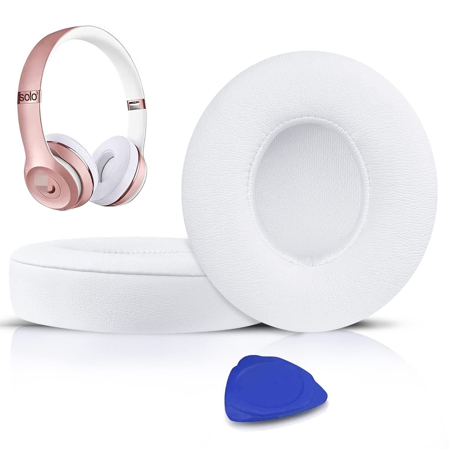 SoloWIT® Professionelle Ersatz Ohrpolster für Beats Solo 2 & Solo 3 Kabellose On-Ear Kopfhörer mit Weiches Proteinleder, Starkes Klebeband Weiß