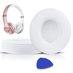 SoloWIT® Professionelle Ersatz Ohrpolster für Beats Solo 2 & Solo 3 Kabellose On-Ear Kopfhörer mit Weiches Proteinleder, Starkes Klebeband Weiß