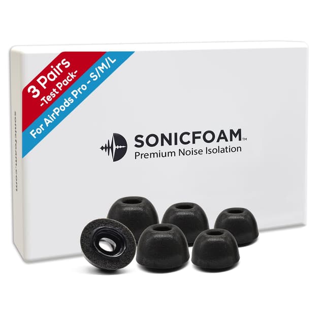 SONICFOAM Memory-Schaum-Ohrhörer-Aufsätze – Prämie Geräuschisolierung, Ersatz-Ohrhöreraufsätze aus Schaumstoff, 10 Stück für Air pods Pro (SFAIR groß, Schwarz) S/M/L SFAIR für Airpods Pro, Schwarz