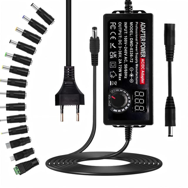 Universal Netzteil 3V-36V, 2A 72W Einstellbares netzteil AC/DC 100V-240V Verstellbarer Netzteils Adapter mit LED Spannungsanzeige und 14 Tipps für Haushaltselektronik, DC Motor DVD, 2A Max 72.0 Watt