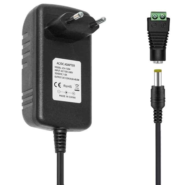 Tesfish 12V 4A Netzteil Transformator 48W Adapter mit Buchse DC Stecker 5.5 x 2.1/2.5mm für CCTV, Kamera, Router, LED Streifen Licht