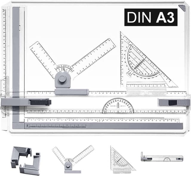 A3 Zeichenbrett Professioneller DIN A3 geo-Board zeichenplatte mit Schnell-Zeichendreieck, Parallel-Zeichenschiene, Winkel Einstellbar ür das Professionell Office Arbeiten Studenten Studium, A3