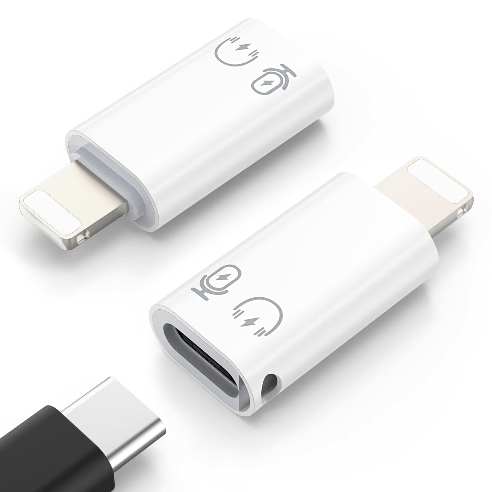 MoKo USB C auf Lightning Adapter, Lightning Stecker auf USB C Buchse Adapter Kompatibel mit iPhone 14/13/12/11 Pro Max/iPad/iPod/AirPods, Unterstützung für das Laden, Datenübertragung, Earpods & OTG Weiß USB C auf Lightning