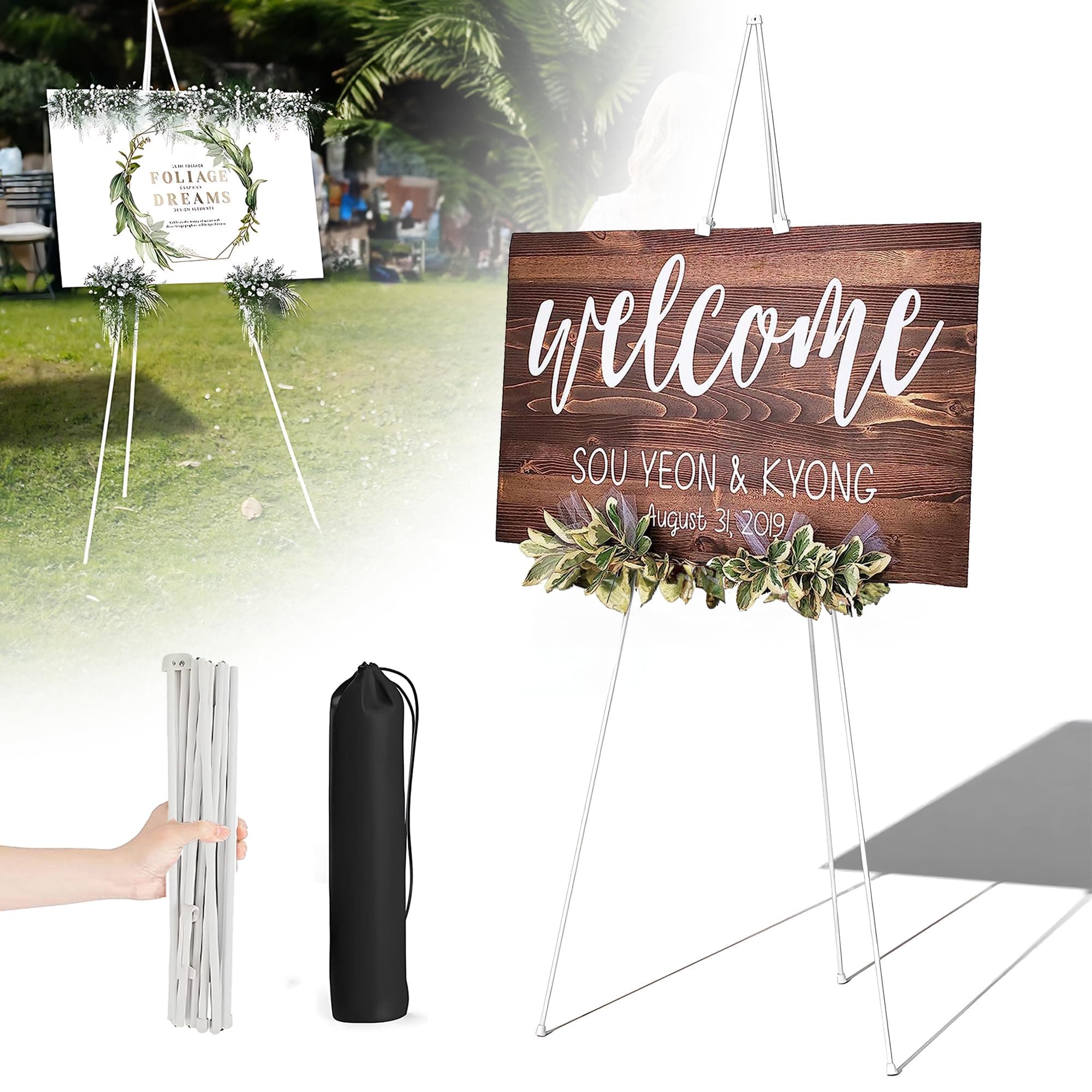 160cm Staffelei Groß Stand für Aufsteller Sitzplan Hochzeit Künstler Poster, Kappbar Stativ Staffelei Hochzeit, Easel Leinwand Ständer für Hochzeit, Malerei, Show (Weiß)
