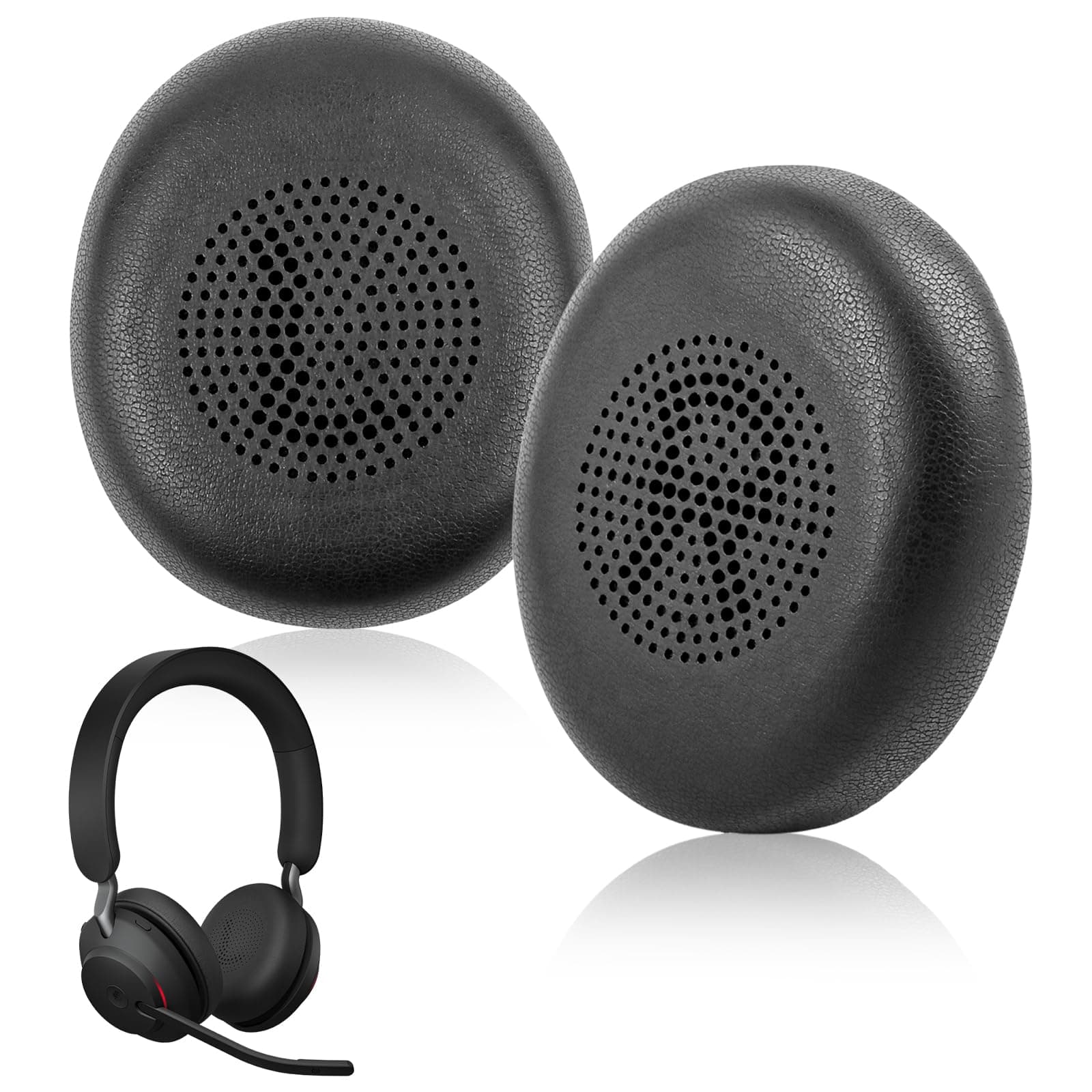 Ersatz Ohrpolster für Jabra Evolve2 65/Evolve2 40 für Jabra Elite 45H Wireless Headset Headphones Kopfhörer Ohrpolster Ersatzpolster 1 Paar mit Weicherem Protein-Leder | Schwarz