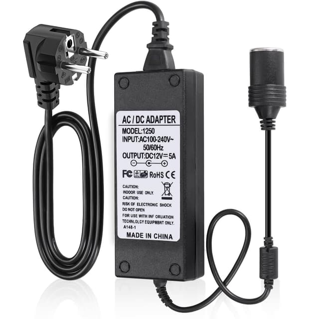 Powice Spannungswandler 230V auf 12V, Adapter Zigarettenanzünder Steckdose 5A 60W, Adapter 12V auf 230V für Auto Kühlbox Geeignet, Staubsauger Zigarettenanzünder Autoventilator Luftbefeuchter
