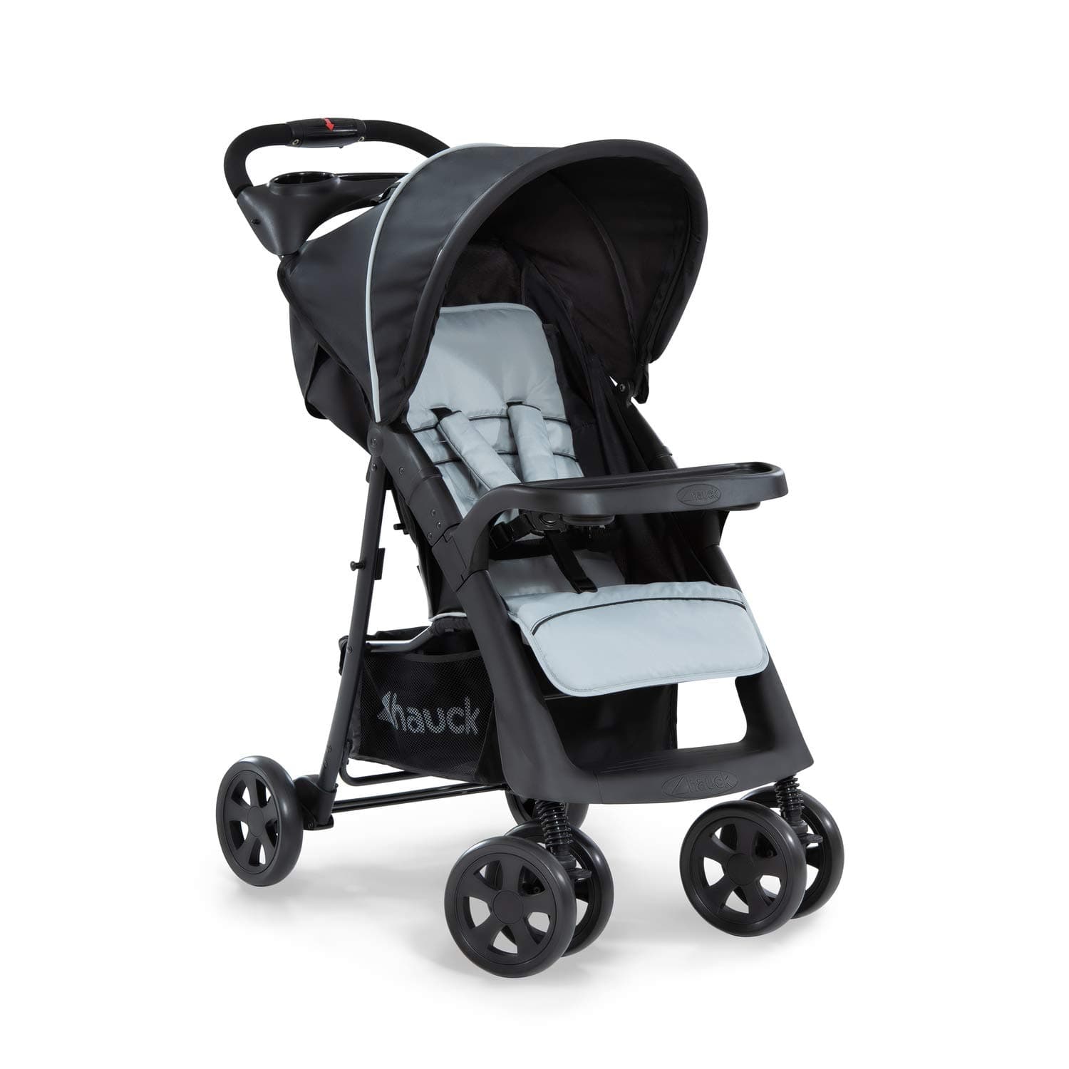hauck Shopper Neo II, Schwarz Grau - Kinderbuggy mit Liegeposition ab Geburt bis 22 kg, 2x Tablett mit Getränkehalter, Einhändig Klein Zusammenklappbar, Tasche im Verdeck, XL Korb Caviar/Silver