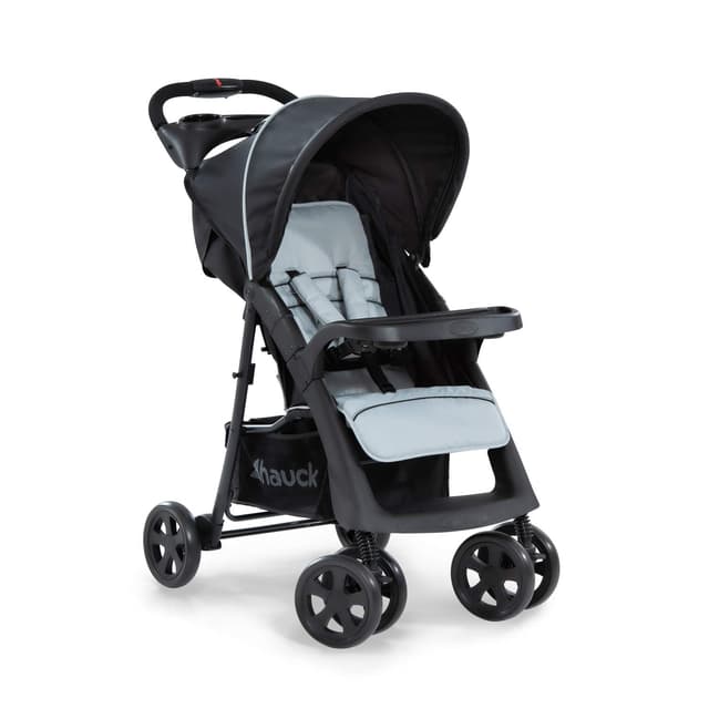 hauck Shopper Neo II, Schwarz Grau - Kinderbuggy mit Liegeposition ab Geburt bis 22 kg, 2x Tablett mit Getränkehalter, Einhändig Klein Zusammenklappbar, Tasche im Verdeck, XL Korb Caviar/Silver