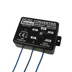 Kemo M015N justierbarer Spannungswandler. Eingangsspannung 6 - 28 V/DC - einstellbare Ausgangsspannung 3 - 15V stabilisiert & kurzschlussfest. Max. Ausgangsstrom 1,5 A Einzelpack