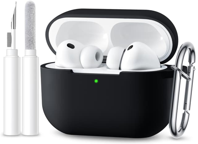 Maledan Kompatibel mit Apple AirPods Pro 3 Hülle - Weich Silikon Stoßfeste Schutzhülle für AirPods Pro 3 Generation Case Cover 2025 mit Reinigungskit & Karabiner [LED Sichtbar],Schwarz