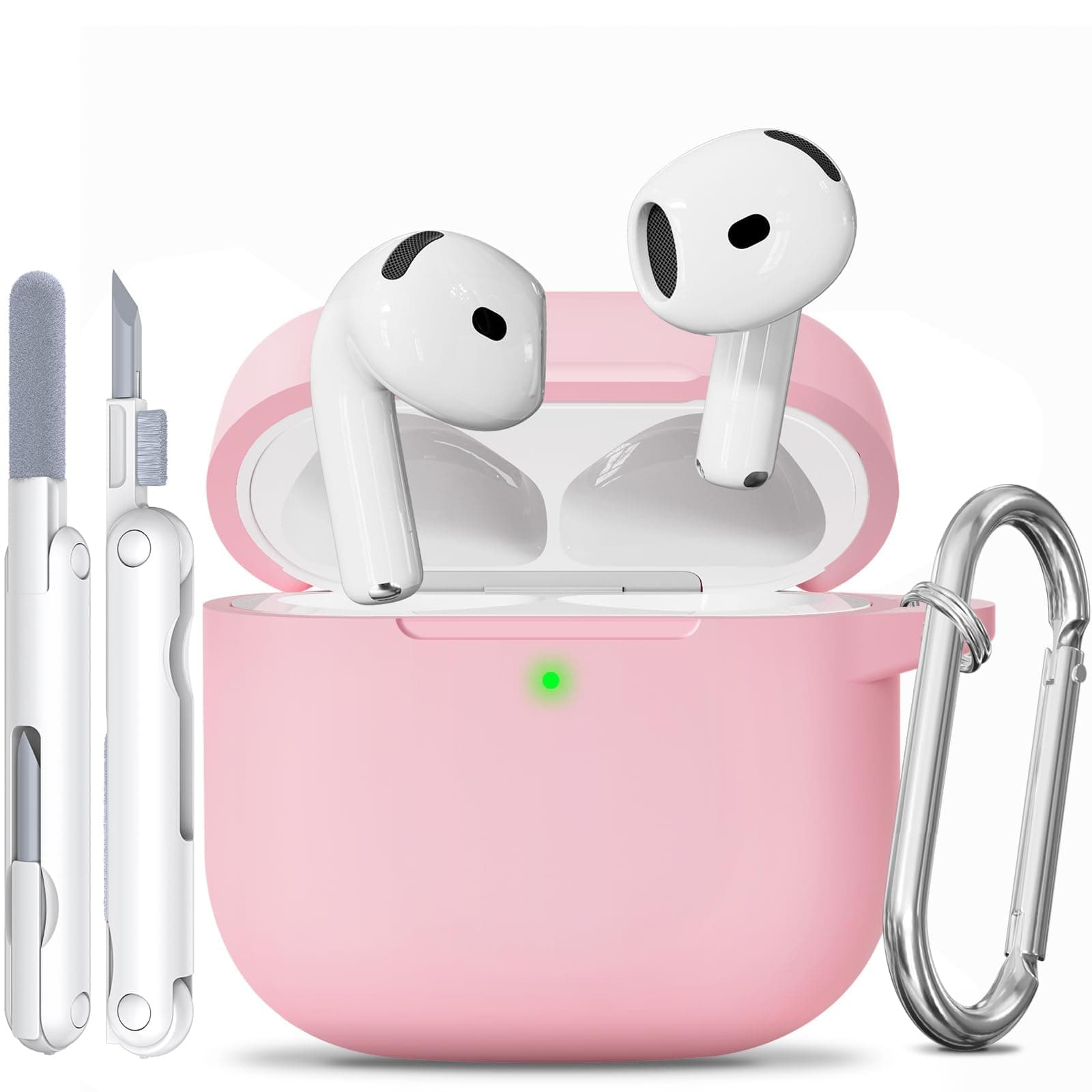 TNSNK for AirPods 4 hülle with Cleaner Kit, Silikon Protection Case for Apple Airpods 4 ANC (AirPods 4 mit Aktiver Geräuschunterdrückung) Support Wireless Charging with Keychain(2024)-Pink AirPods 4 Case A1-Rosa
